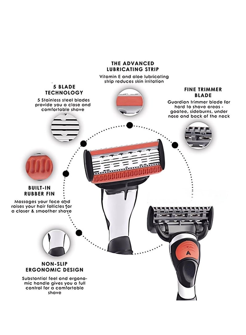 8 Replacement Cartridges for 5-Blade Razors - Includes FREE Handle & Travel Case | Ultra Sharp, Flexible Head & Lubricating Strip | Compatible with Series 5 Handles - Image 3